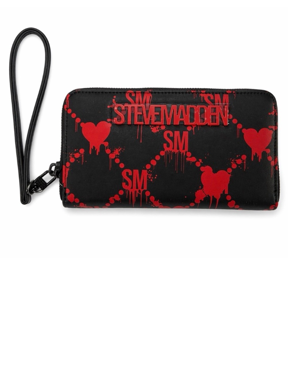 NWT Steve Madden Black Zip Wallet with Red Drip Heart Graphic